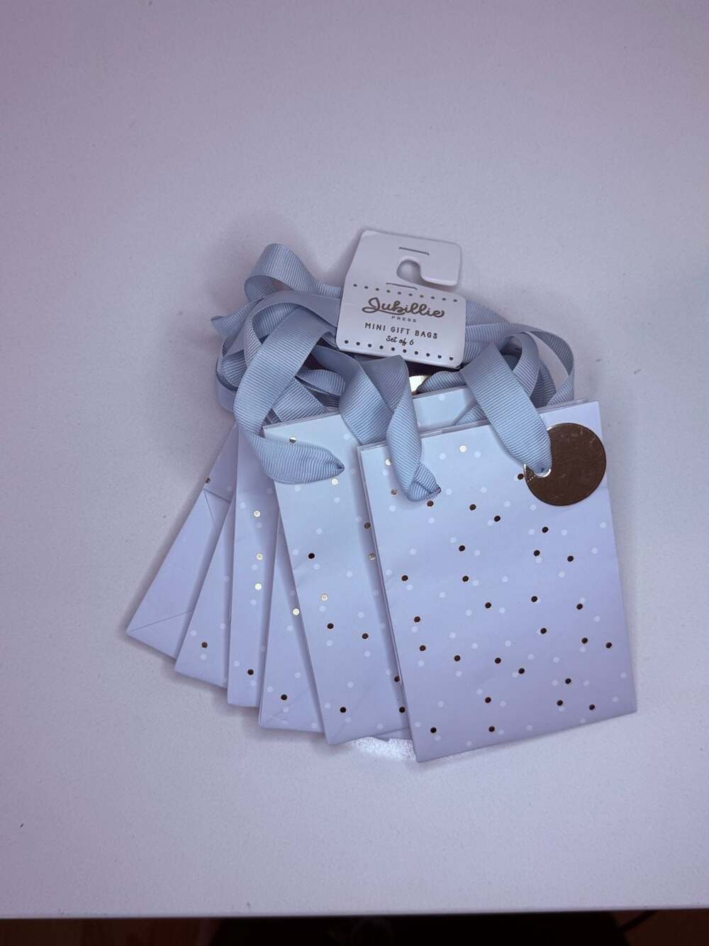 Jubillie Press Mini Gift Bags, Light Blue with Gold Dots, Set of 6